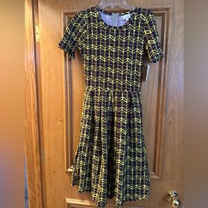 LuLaRoe Purple and Yellow Patterned Amelia Dress NWT